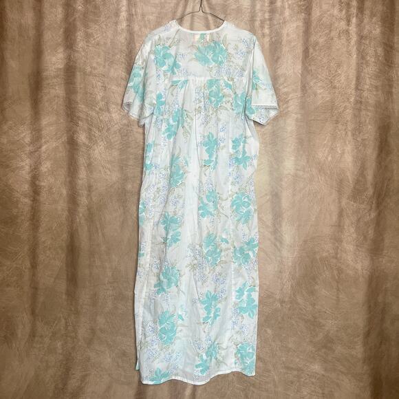 Vintage 90s Anita Floral Lace MuuMuu Nightgown Dress Blue Boho Tropical Retro - Picture 3 of 6